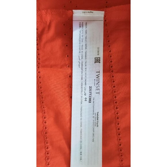 NWOT TWINSET Women's Red Eyelet Embroidered Mini Dress Size 44 - Picture 9 of 9